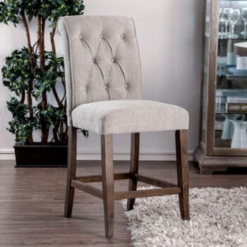 Rustic Elegance: Sania Counter Height Chair Set (2) – Beige & Rustic Oak