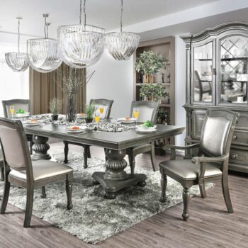 Alpena Gray Dining Table – Transitional Double Pedestal