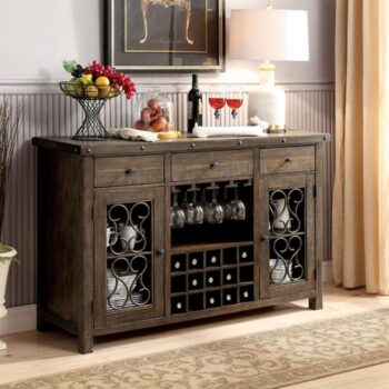 Paulina Rustic Walnut Dining Server – Wine Rack & Glass Storage
