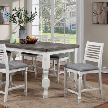 Calabria 7 Pc Counter Height Dining Set – Rustic Antique White & Gray
