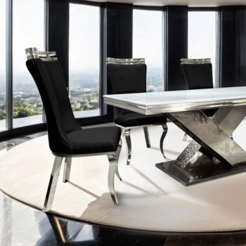 Palazzo 7 Pc Glam Dining Table Set – Chrome Sintered Stone Top