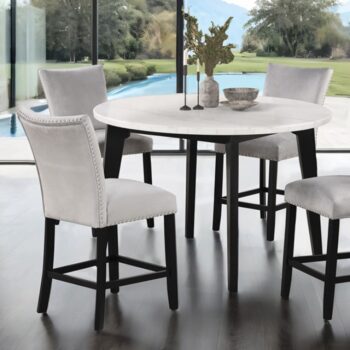 Sabro 5 Pc Counter Height Dining Set – Black & White Marble Top