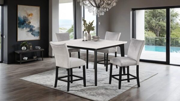Sabro 5 Pc Counter Height Dining Set – Black & White Marble Table