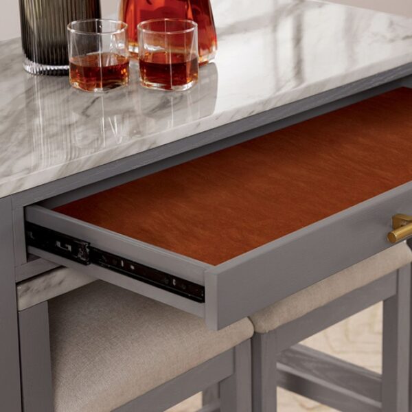 Whitehall 5 Pc Counter Height Table Set – Faux Marble Top with Storage
