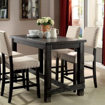 Sania Counter Height Dining Table – Rustic Antique Black Farmhouse Table