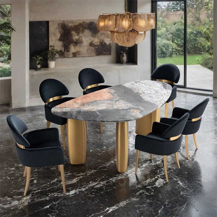 Northwich 7 Pc. Dining Table Set W/ Black Chair Contemporary By Furniture Of America | Mobilia Cleopatra 3 Modern Statement: Northwich 7 Pc. Dining Table Set Black, Gray & Matte Gold