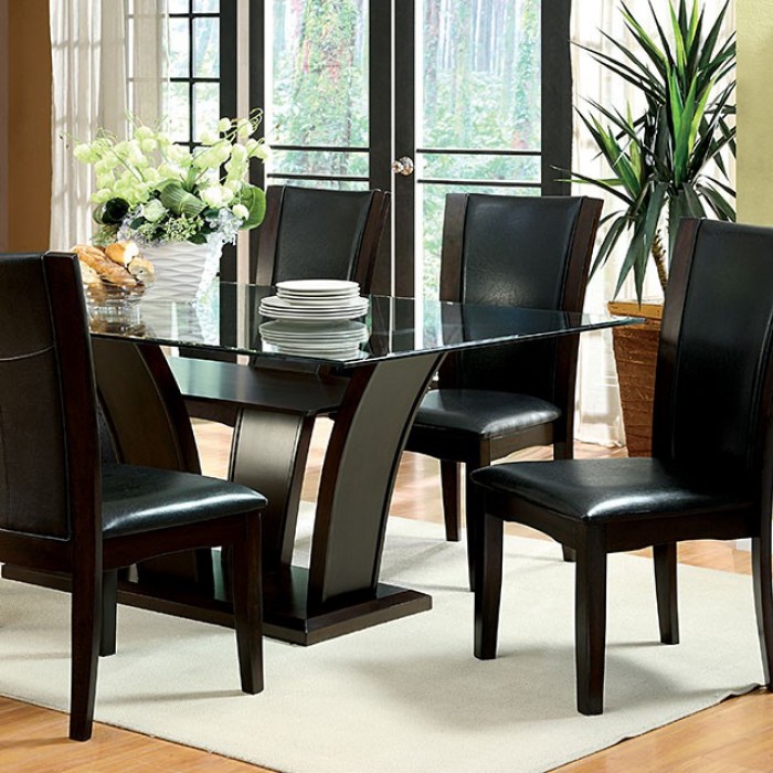 Manhattan Dining Table Contemporary Brown Cherry By Furniture Of America | Mobilia Cleopatra 3 Modern Elegance: Manhattan Dining Table Brown Cherry with Beveled Glass