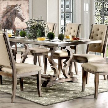 Patience 9 Pc Dining Table Set – Rustic Natural Tone & Beige