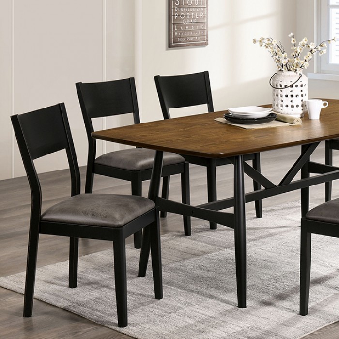 Oberwil 7 Pc Dining Table Set Mid-Century Modern By Furniture Of America | Mobilia Cleopatra 3 Oberwil 7 Pc Dining Table Set – Antique Oak & Black Mid-Century Modern