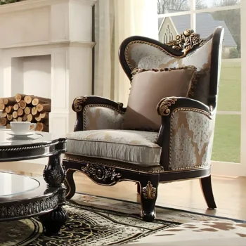 Black Enamel & Antique Gold Finish Victorian Traditional Armchair Homey Design HD-551