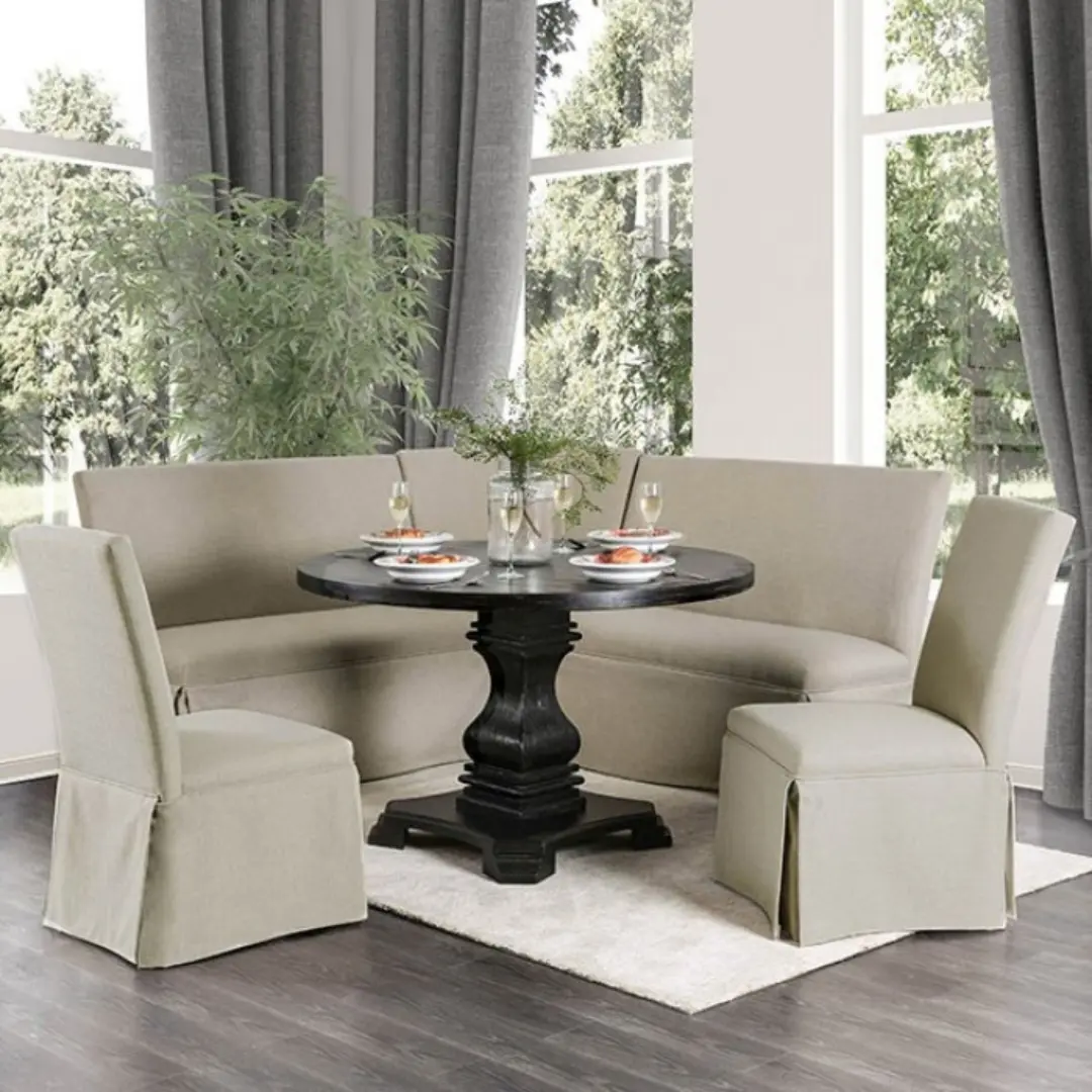 Nerissa Round Table Rustic Antique Black/Beige By Furniture Of America | Mobilia Cleopatra 3 Nerissa Antique Black Beige Round Table