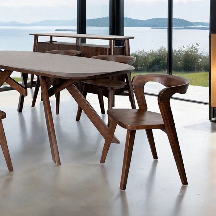 Sargans 7 Pc Dining Table Set Mid-Century Modern By Furniture Of America | Mobilia Cleopatra 3 Sargans 7 Pc Dining Table Set – Rich Walnut Mid-Century Modern Dining