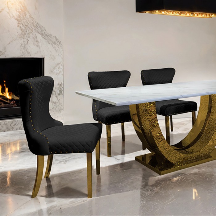 Portanova 7 Pc Dining Table Set Glam By Furniture Of America | Mobilia Cleopatra 3 Portanova 7 Pc Dining Table Set – Gold Glam Dining Set