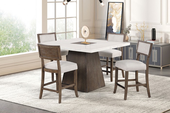 Grasten 7 Pc Dining Table Set Contemporary By Furniture Of America | Mobilia Cleopatra 3 Grasten 7 Pc Dining Table Set – Marble Top with Swivel Boucle Chairs, Dark Walnut