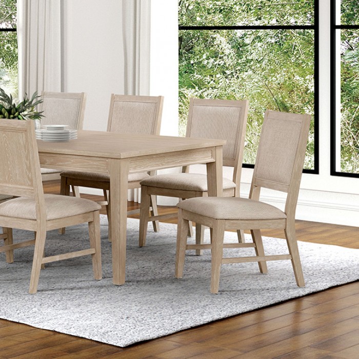 Sandnes 7 Pc Dining Table Set Transitional By Furniture Of America | Mobilia Cleopatra 3 Sandnes 7 Pc Dining Table Set – Light Oak Transitional Dining Set