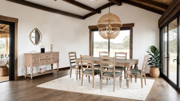 Chesapeake 7 Pc Dining Table Set – Modern Farmhouse Light White Wash