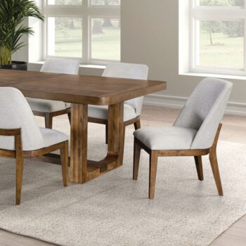 Mandal 9 Pc Dining Table Set – Chestnut Table with White Wingback Chairs