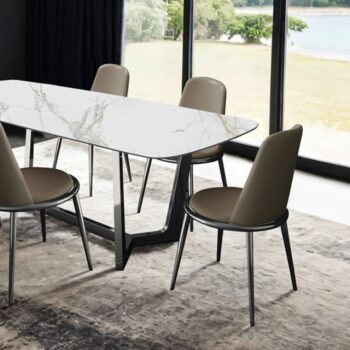 Norelli 7 Pc Dining Table Set – Contemporary Silver & White with Upholstered Chairs
