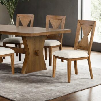 Johannes 7 Pc Dining Table Set – Rustic Farmhouse Oak with Hourglass Base