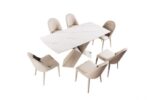 Lenvik 7 Pc Dining Table Set – Contemporary Ceramic Top & Leatherette Chairs