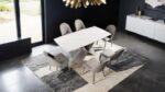 Lenvik 7 Pc Dining Table Set – Contemporary Ceramic Top & Leatherette Chairs