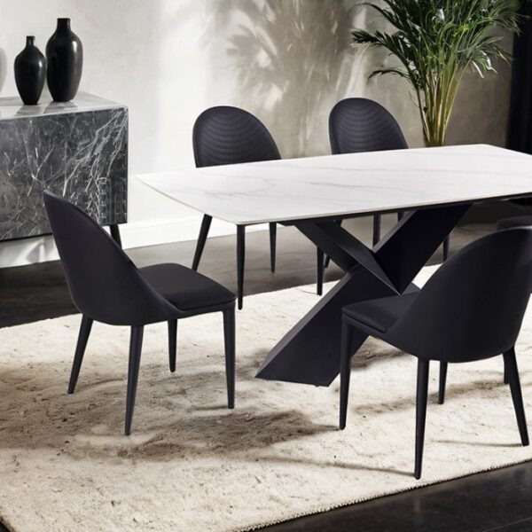 7 Pc Dining Table Set – Contemporary Black & White