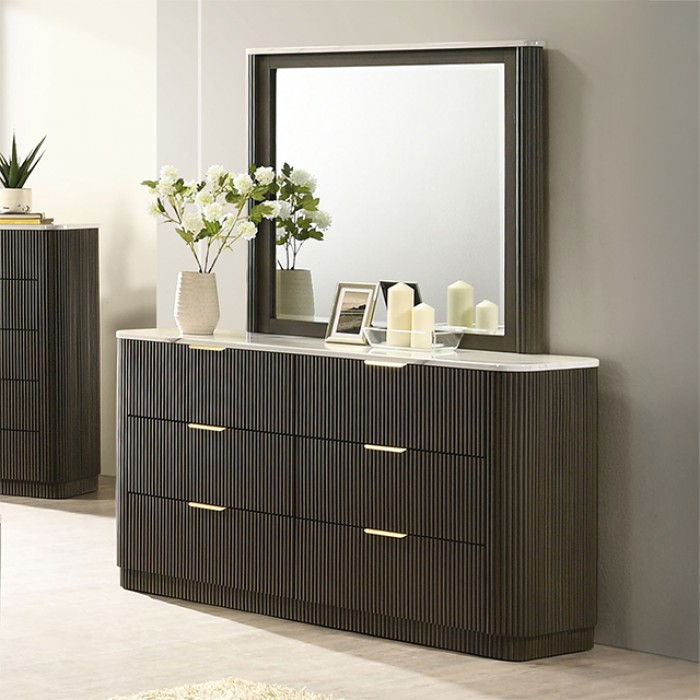 Lantrisant Dresser Contemporary Dark Walnut By Furniture Of America | Mobilia Cleopatra 3 Modern Elegance: Lantrisant Dresser Dark Walnut with Marble Top