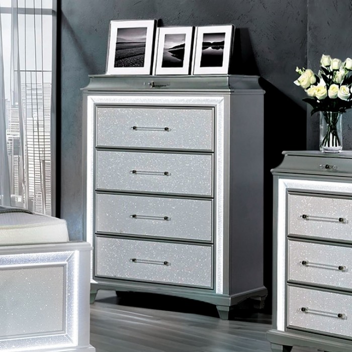 Galea Chest Gray Glam By Furniture Of America | Mobilia Cleopatra 3 Glam Storage: Galea Chest Gray with LED Crystal Trim