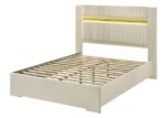 Modern Luxury: Lucida Bed Beige with Faux Fur Headboard & LED Accent