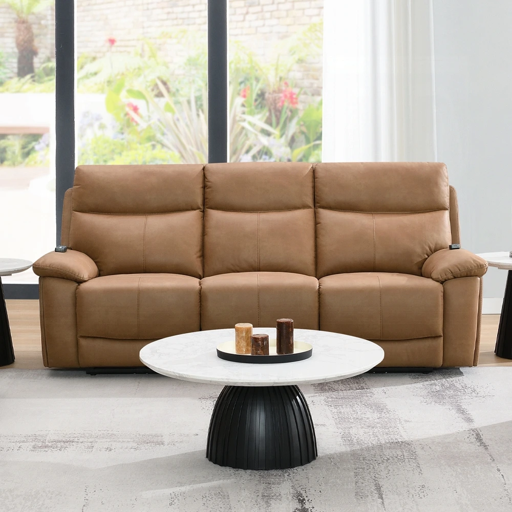 Chavis Brown Leather Power Motion Sofa With Usb & Power Headrest By Acme | Mobilia Cleopatra 3 Leather Power Motion Sofa with USB & Power Headrest