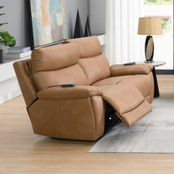 Brown Leather Power Motion Loveseat with USB & Power Headrest