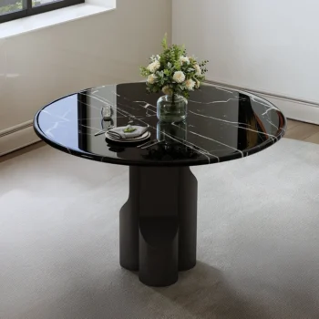 Black Round Dining Table with Natural Marble Top