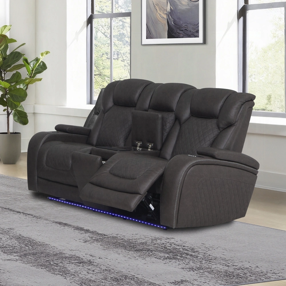 Wendell Power Motion Loveseat With Console, Wireless Charger, Storage, Usb & Led By Acme | Mobilia Cleopatra 3 Power Motion Loveseat with Console, Wireless Charger, Storage, USB & LED
