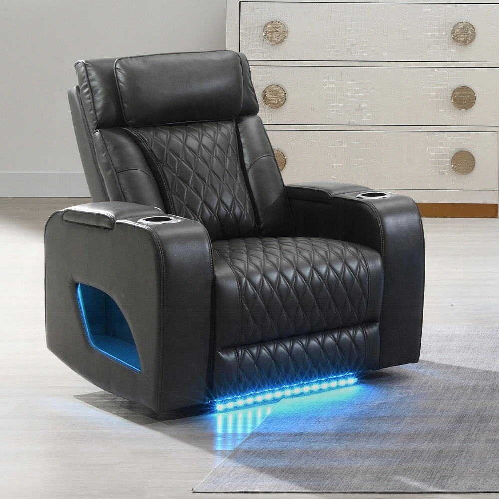 Taddeo Power Motion Recliner With Power Headrest By Acme | Mobilia Cleopatra 3 Gray Power Motion Recliner with Power Headrest & LED