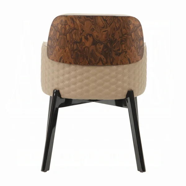 Beige Leather Dining Arm Chair Backview