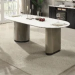 Rectangular Light Oak Dining Table with Stone Top