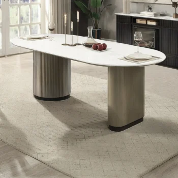 Rectangular Light Oak Dining Table with Stone Top