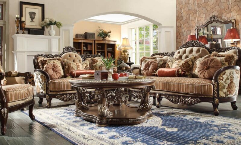 Brown Cherry 3Pcs Sofa Set Hd-1976 By Homey Design | Mobilia Cleopatra 3 Brown Cherry 3PCs Sofa Set HD-1976 By Homey Design - Image 1