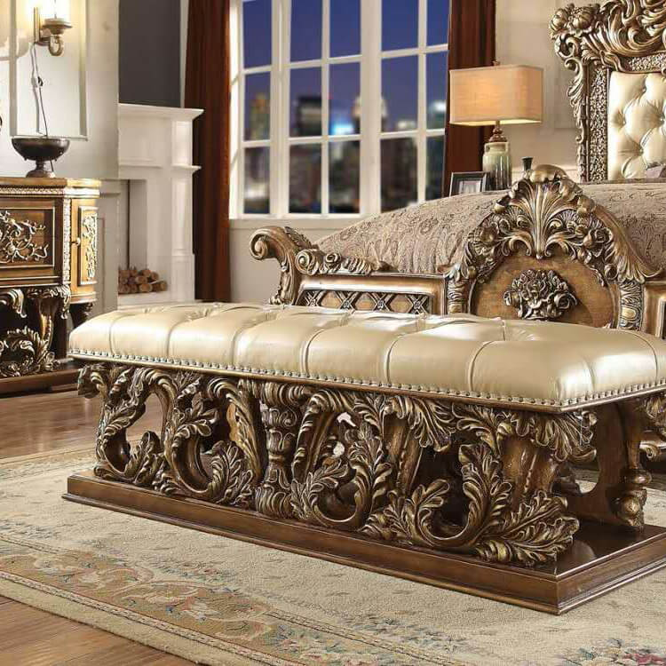 Met Ant Gold & Perfect Brown Bench Hd-8018 By Homey Design | Mobilia Cleopatra 3 Met Ant Gold & Perfect Brown Bench HD-8018 By Homey Design - Image 1