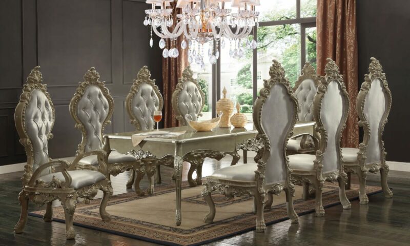 Champagne 9 Piece Dining Room Set Hd-13012-G By Homey Design | Mobilia Cleopatra 3 Champagne 9 Piece Dining Room Set HD-13012-G By Homey Design - Image 1