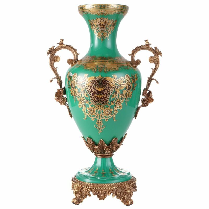 Bronze & Emerald Green Vase Hd-6028G By Homey Design | Mobilia Cleopatra 3 Bronze & Emerald Green Vase HD-6028G By Homey Design - Image 1
