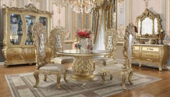 Metallic Antique Gold 5PC Round Dining Set HD-1801 By Homey Design | Egyptian handmade furniture - Royal villa furniture - Dubai style furniture - Turkish classic furniture - Baroque luxury furniture - Victorian Furniture - Custom Made Furniture - Luxury Furniture 3