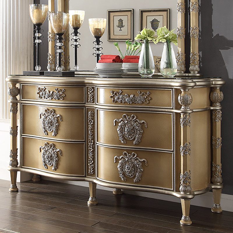 Mohawk Pickle Frost & Metallic Silver Finish Dresser / Buffet Hd-8015 By Homey Design | Mobilia Cleopatra 3 Mohawk Pickle Frost & Metallic Silver Finish Dresser / Buffet HD-8015 By Homey Design - Image 1