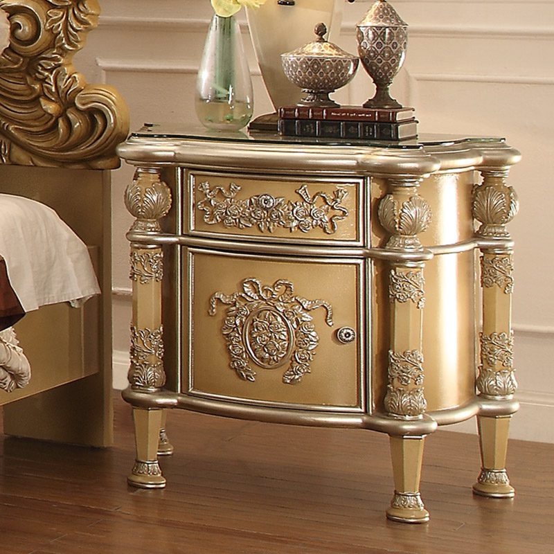 Mohawk Pickle Frost & Metallic Silver Finish Nightstand / Side Table Hd-8015 By Homey Design | Mobilia Cleopatra 3 Mohawk Pickle Frost & Metallic Silver Finish Nightstand / Side Table HD-8015 By Homey Design - Image 1