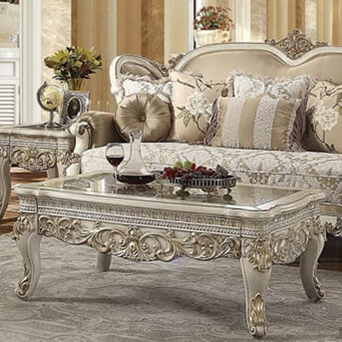 Plantation Cove White Coffee Table Hd-1469 By Homey Design | Mobilia Cleopatra 3 Plantation Cove White Coffee Table HD-1469 By Homey Design - Image 1