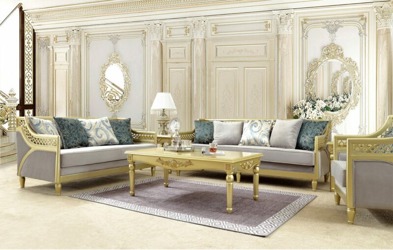 Metallic Gold 3 Pcs Sofa Set Hd-2063 By Homey Design | Mobilia Cleopatra 3 Metallic Gold 3 PCs Sofa Set HD-2063 By Homey Design - Image 1