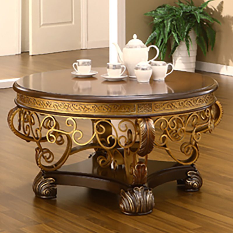 Mahogany & Metallic Gold Coffee Table Hd-2112 By Homey Design | Mobilia Cleopatra 3 Mahogany & Metallic Gold Coffee Table HD-2112 By Homey Design - Image 1