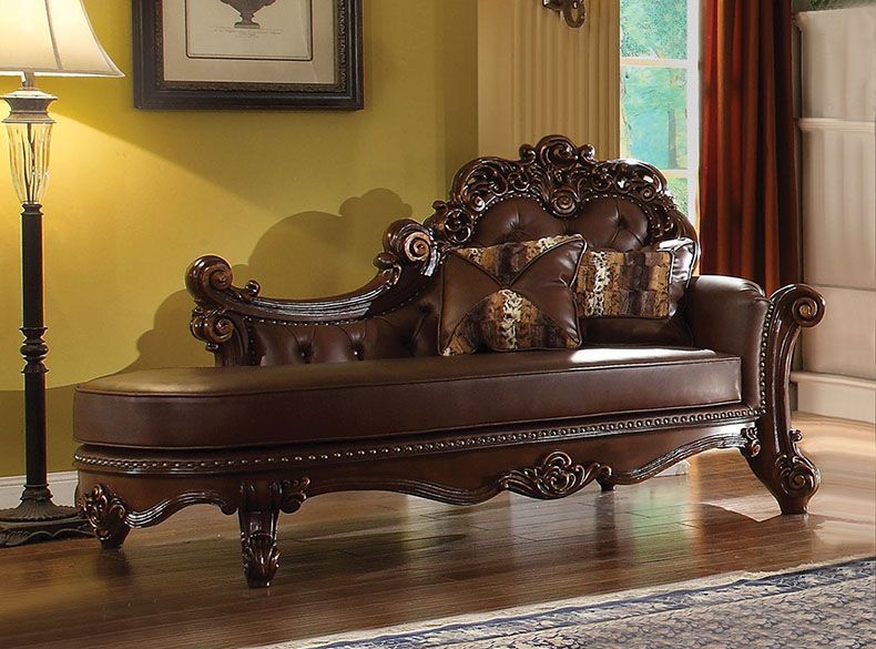 Vendome Chaise With 2 Pillows In Cherry Leather 96491 By Acme | Mobilia Cleopatra 3 Vendome Chaise With 2 Pillows in Cherry Leather 96491 By ACME – Chaise Lounges