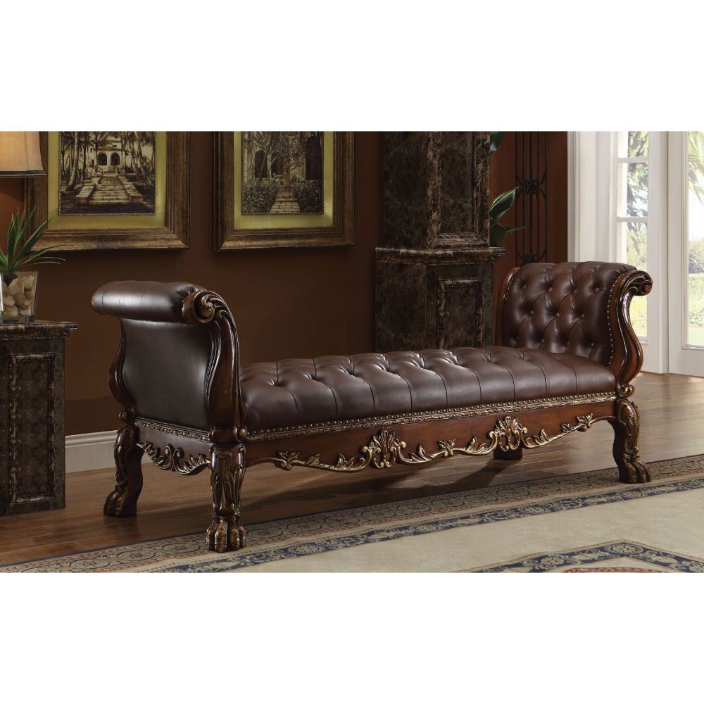 Cherry Leather Dresden Bench 96486 By Acme | Mobilia Cleopatra 3 Cherry Leather Dresden Bench 96486 By ACME – Bedroom Benches