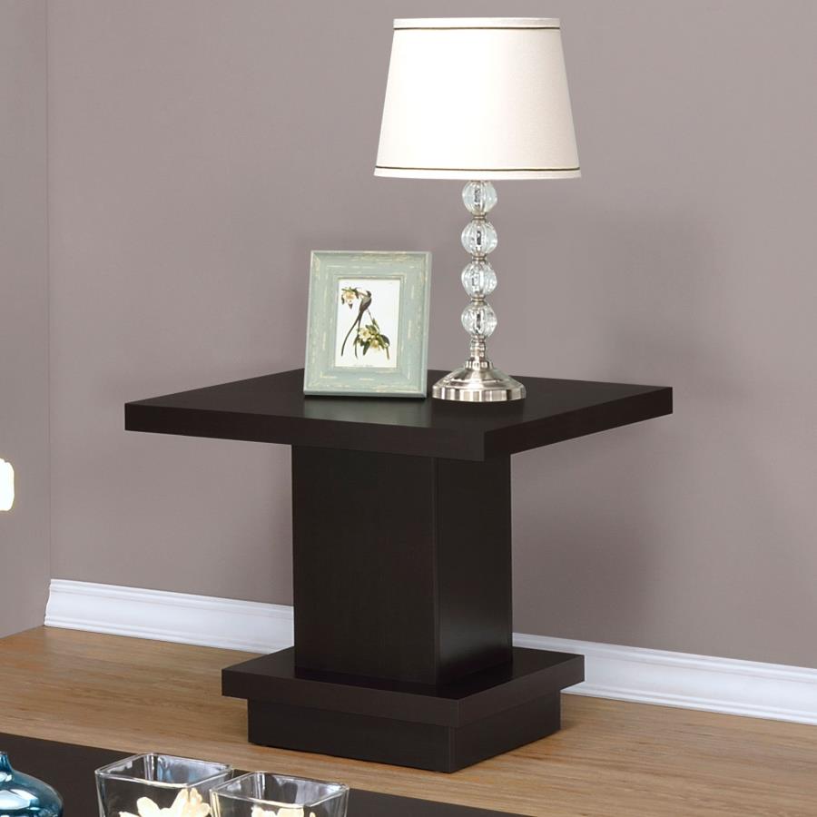 Reston Pedestal Square End Table Cappuccino By Coaster Furniture | Mobilia Cleopatra 3 Reston Pedestal Square End Table Cappuccino By Coaster Furniture - Image 1